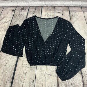 Rue 21 Black Polka Dot V-Neck Crossover Top | Women's XS